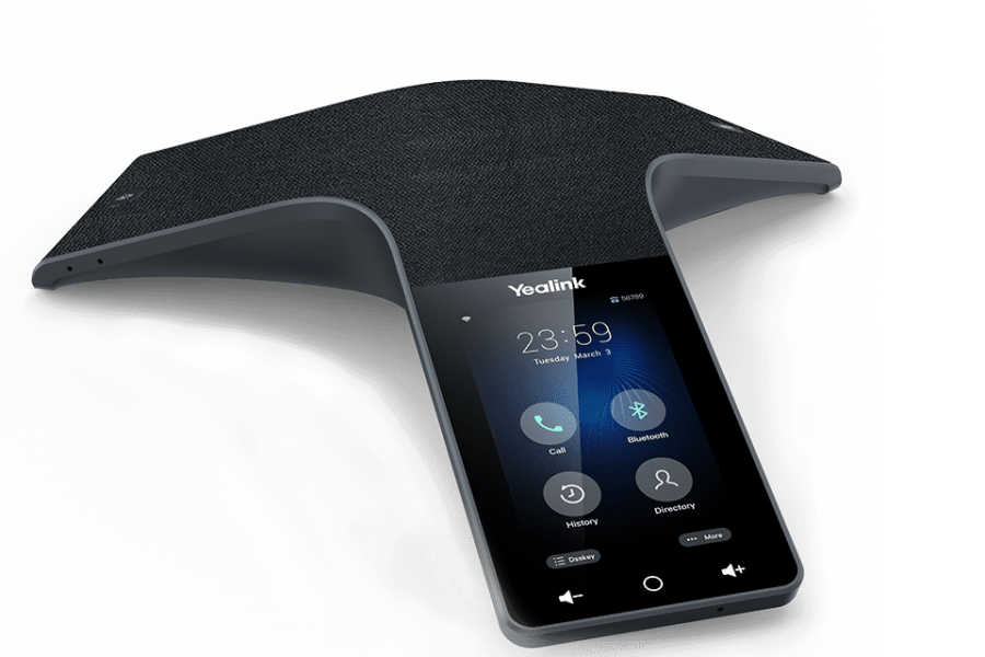 A Yealink CP965 conference phone on a gray background.