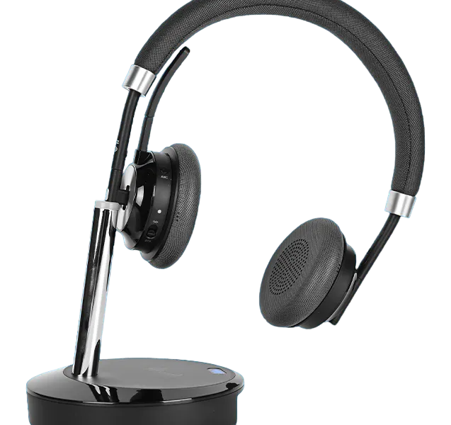 "VT Headsets 2025 Review – Stylish wireless VT headset with dual speakers and charging dock, perfect for office and remote work use."