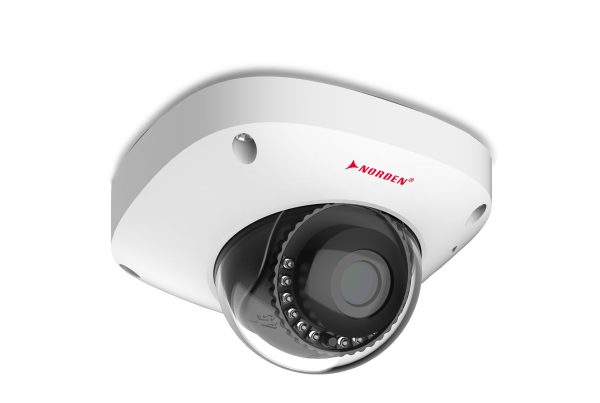 Side-angle view of a high-definition Norden dome security camera with infrared LEDs, illustrating key Norden CCTV Cameras Features for smart home and business surveillance