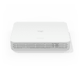 A close-up front view of the compact Logitech RoomMate device, highlighting its sleek design and ventilation pattern—showcasing the powerful computing hub Inside Logitech RoomMat for seamless meeting room integration.