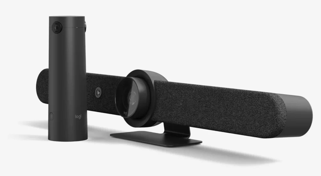 A front-facing view of Logitech Sight and Logitech Rally Bar, showcasing the innovative AI-powered camera system designed to enhance hybrid collaboration—an essential part of The Future of Meeting Equity with Logitech Sight.