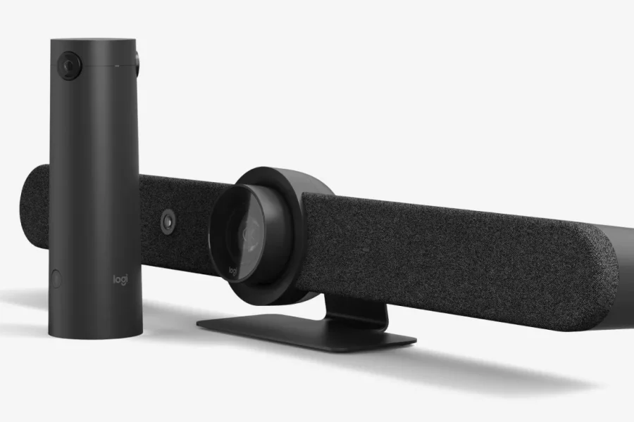 A front-facing view of Logitech Sight and Logitech Rally Bar, showcasing the innovative AI-powered camera system designed to enhance hybrid collaboration—an essential part of The Future of Meeting Equity with Logitech Sight.